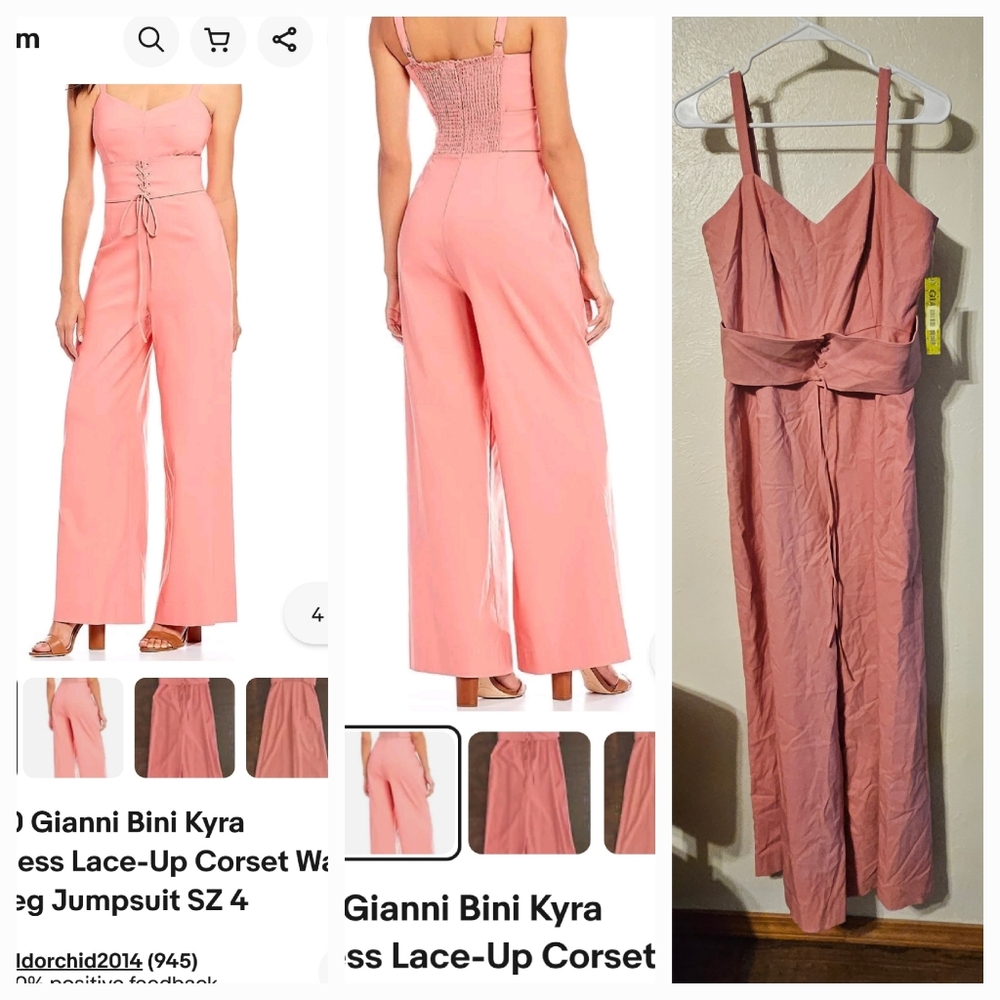 NWT Giani Bini Kyra sleeveless lace up corset waist wide leg jumpsuit size 8